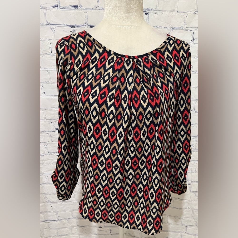 Paper Moon By Stitch Fix abstract, print roll tab sleeve blouse XS